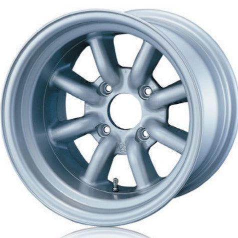 Silver alloy wheel on a white background