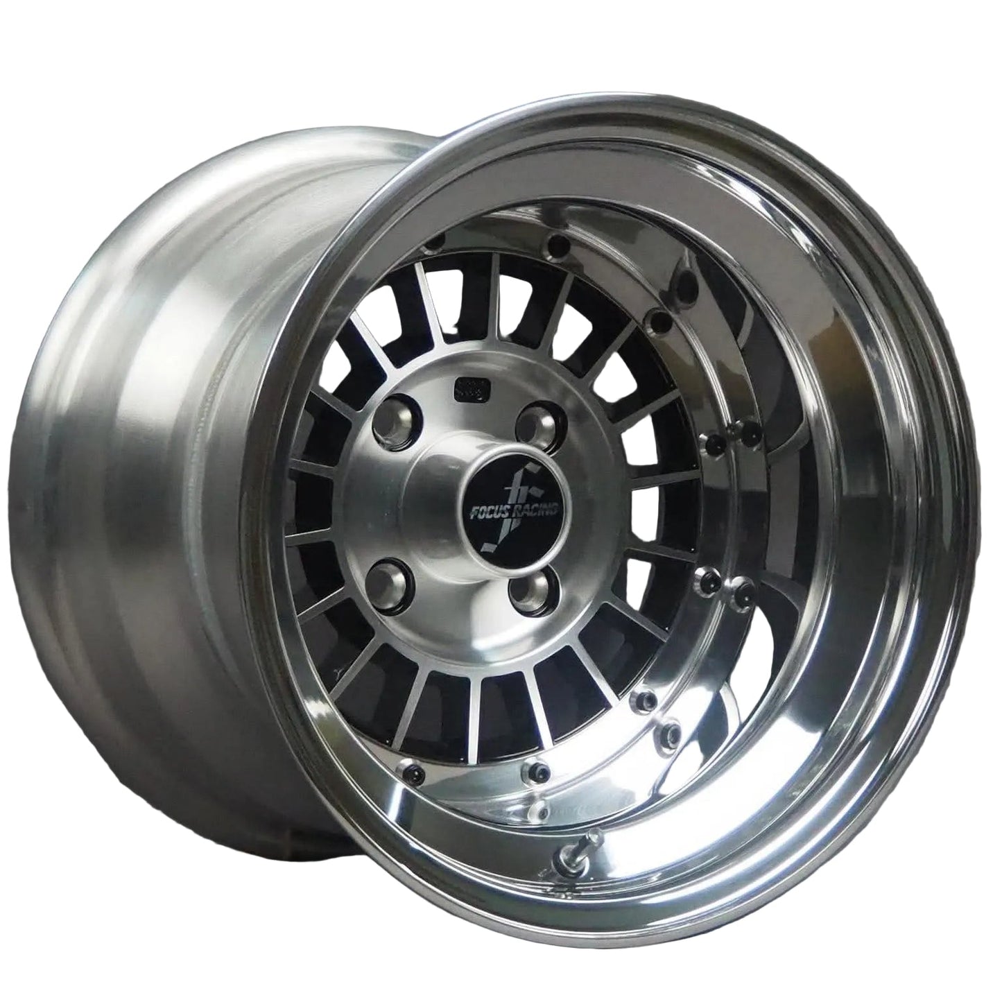 Chrome car wheel rim on a gray background