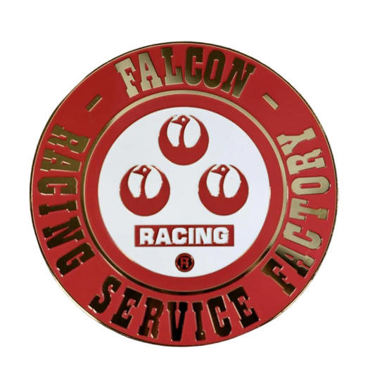 Round logo with 'Falcon Racing Service Factory' text and racing-themed design on a black background